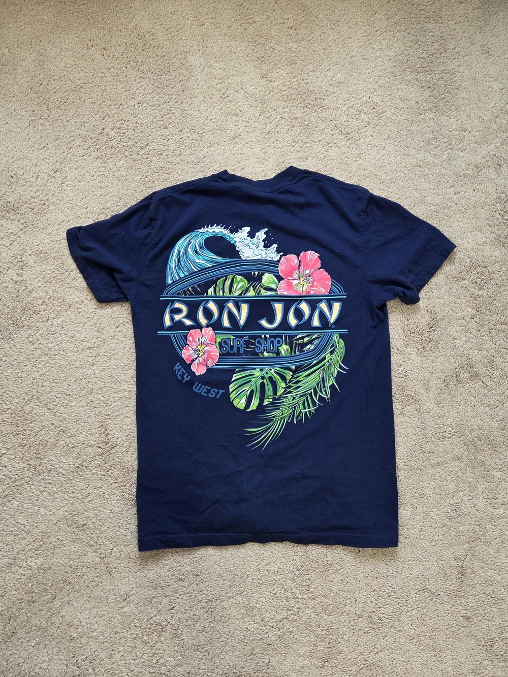 Ron Jon Navy Swim Rash Guard with Tropical Blue, Green, Pink Graphic